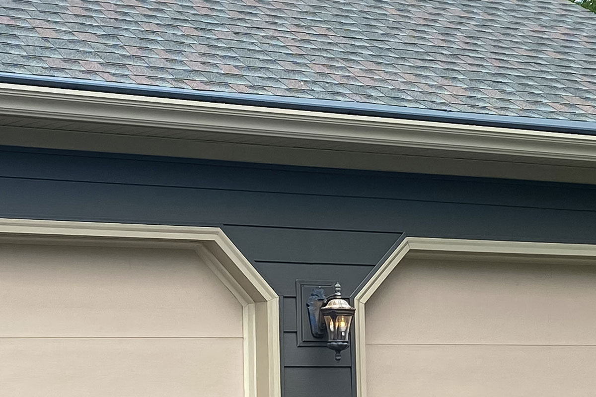 Century-Triple-Cove-Crown-Gutters-Garage Century Triple Cove Crown Gutters on a Garage.