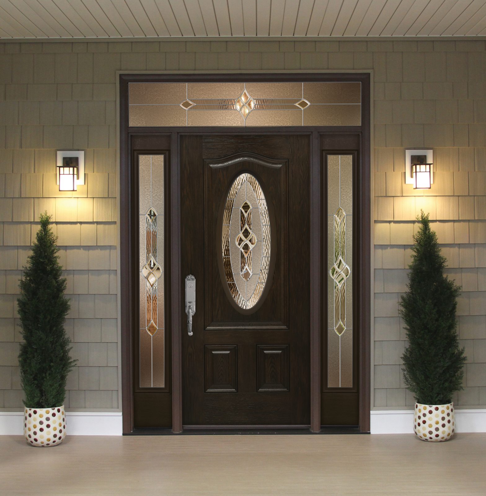Door with frosted glass windows.