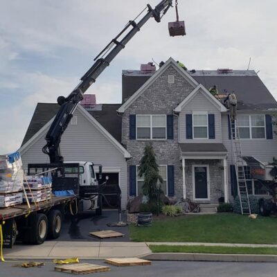 Roof Replacement material drop-off.